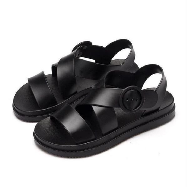 

girl simple design leather sandals comfort summer flip flops fashion bohemia flat sandals for female buckle, Black