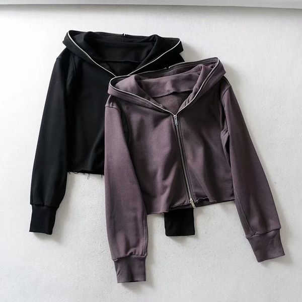 

blogger's same style cashmere women's clothing 2020 early autumn loose sweater zipper hooded sweater street style top, Black