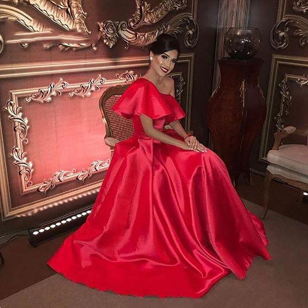 

simple long satin prom dresses one shoulder a line evening gowns plus size formal party women dress 2021, Black