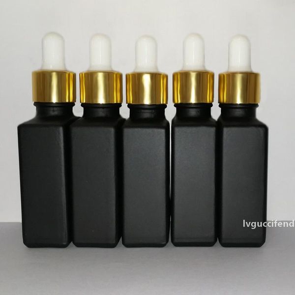 

30ml black frosted glass liquid reagent pipette dropper bottles square essential oil perfume bottle smoke oil e liquid bottles with gold cap