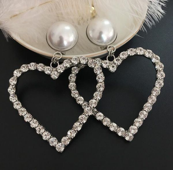 

luxury fashion women earrings with crystal pearl big heart shining cz diamond stone drop earrings jewelry wedding gift quality, Golden