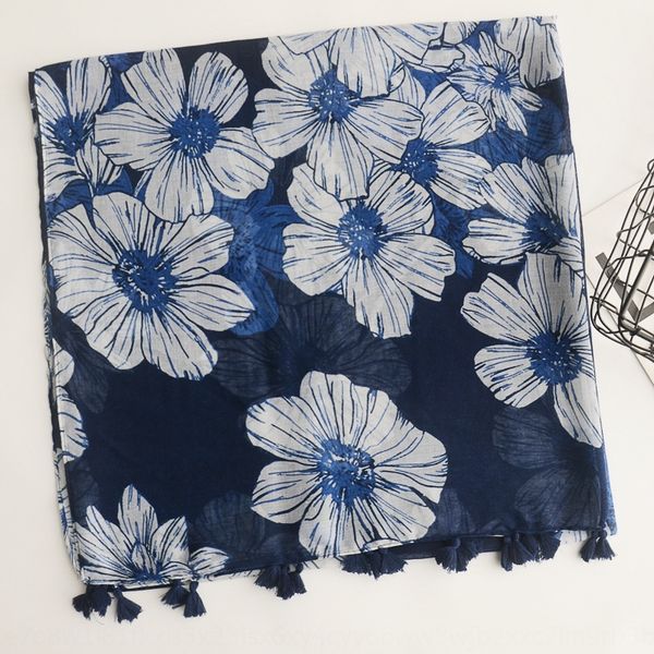

bohemia hipster scarf flowers and flowers printed scarf women's blue flower tassel floral tourism sunshade shawl, Blue;gray