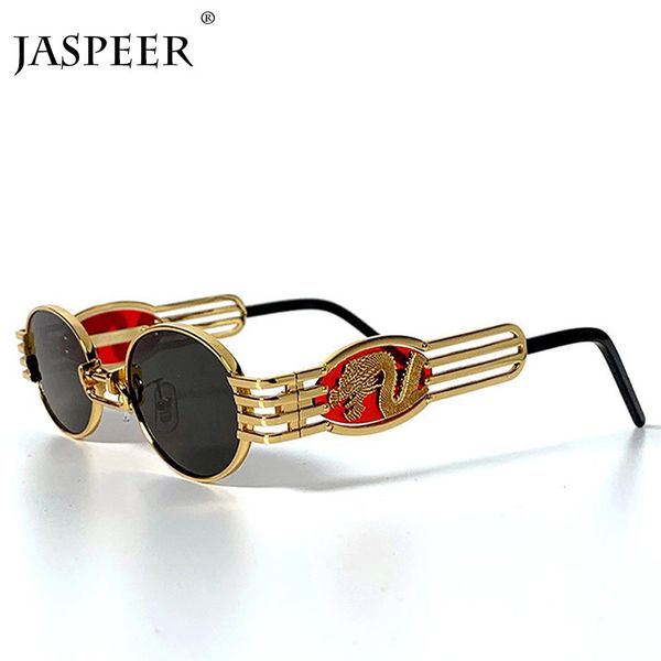 

jaspeer sunglasses men women dragon round glasses metal frame steampunk black gold sun glasses vintage brand 2019 man sunglasses, Blue