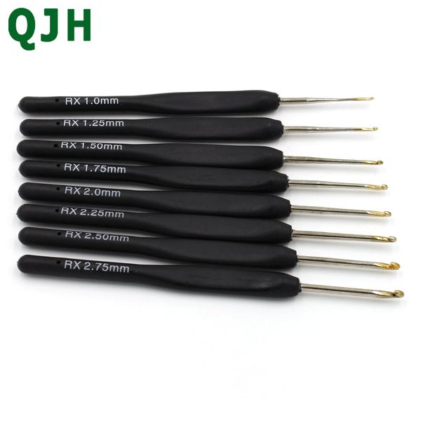 

qjh brand crochet hooks set 8pcs in sizes 1.0-2.75mm black plastic handle aluminum hook knitting weave diy craft needles loom