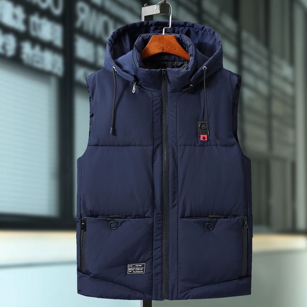 

plus size 9xl mens winter jackets casual thick vests men sleeveless hoodie coats male cotton padded warm slim pocket waistcoat, Black;white