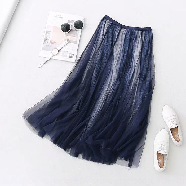 

mri18 d0717-корейских женская одежда 2019 лето новый сладкий фея d0717 корейский юбка сетка женские юбки высокой талии градиент блестящей се, Black