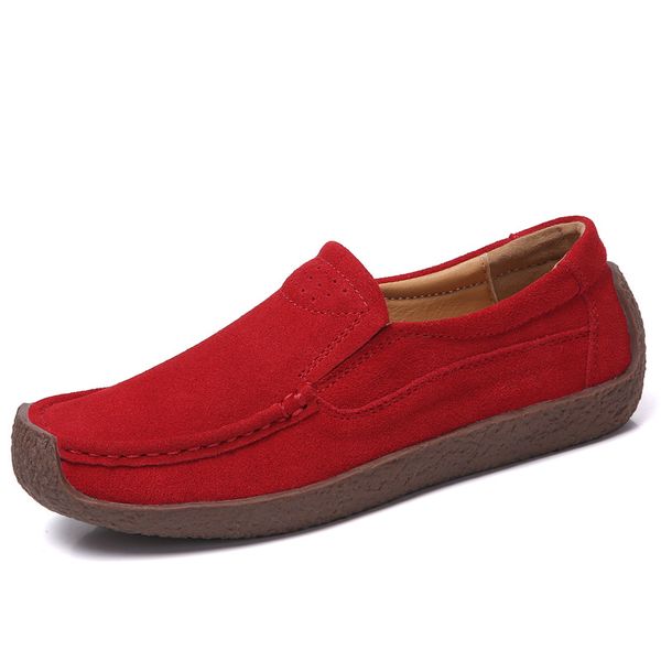 

women split leather flat shoes low sneakers moccasin-gommino ladies loafers slip-on solid women low cutter casual shoes, Black