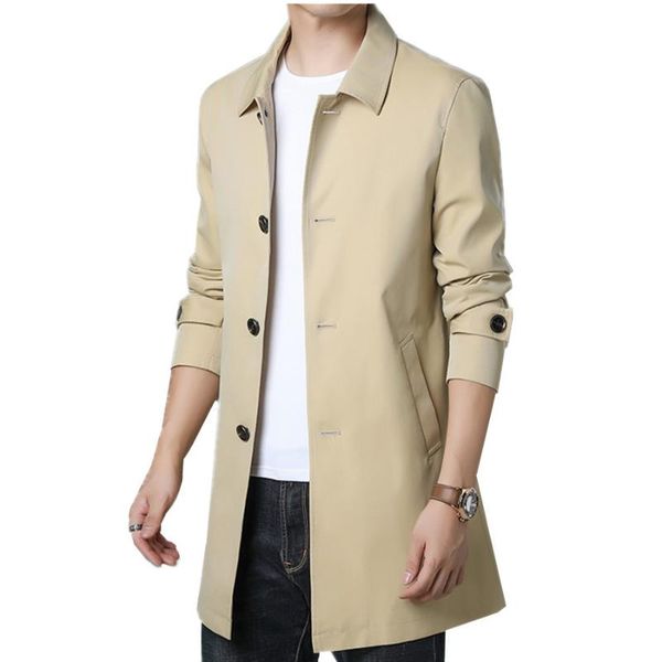 

pure color mens long-sleeved trench coats 2020 new autumn male business casual jacket large size s-7xl trench coat for men, Tan;black