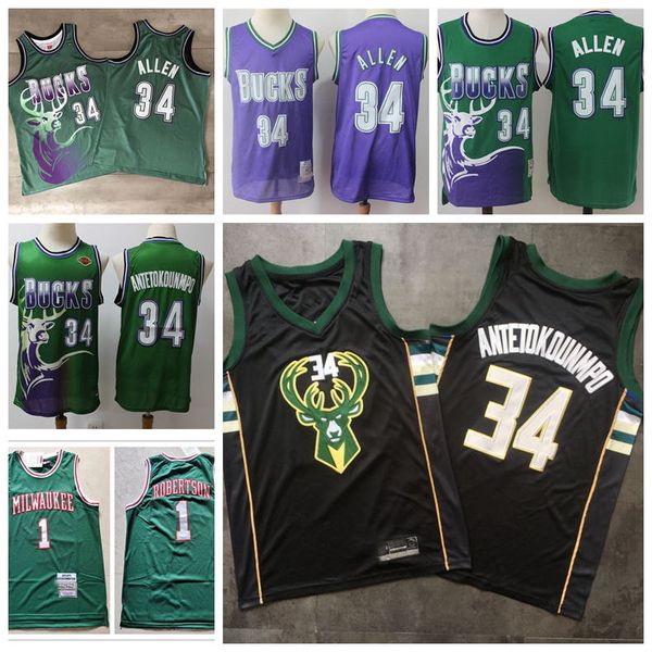 

34 giannis antetokounmpo ray 34 allenmilwaukee bucks men finished swingman basketball jersey black statement edition, Black;red