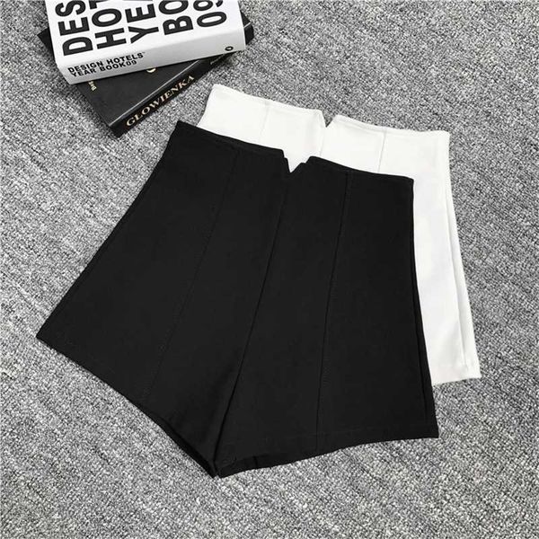 

women's shorts summer white black stretch suit women mini short high waist femme pants elegant wide leg side zipper xxl