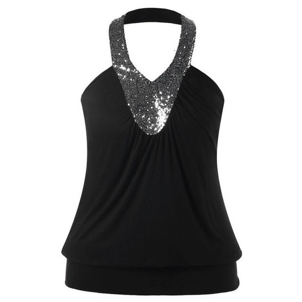 

women blouse fashion casual halter sequins open back backless tank sleeveless vest sequin lace vest streetwear, White