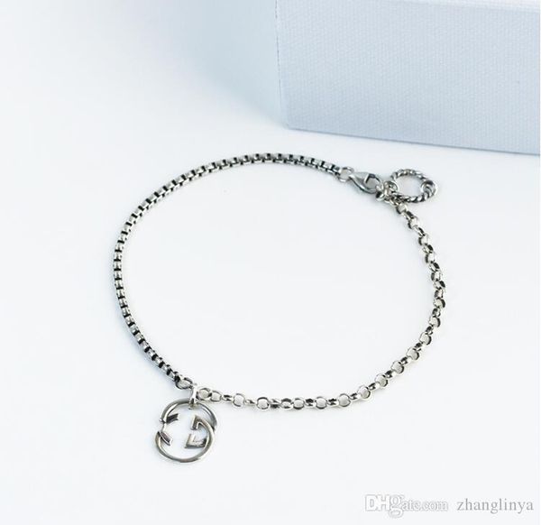 

925 sterling silver retro simple personality bracelet letter bracelet female european and american temperament letters english bracelets sha, Gray