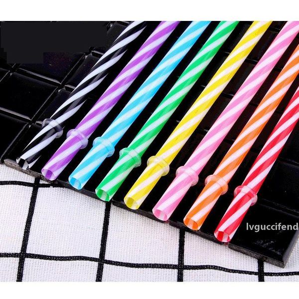 

100 pc/lot reusable hard plastic straw stripe drinking straws with circle pp two-color straws