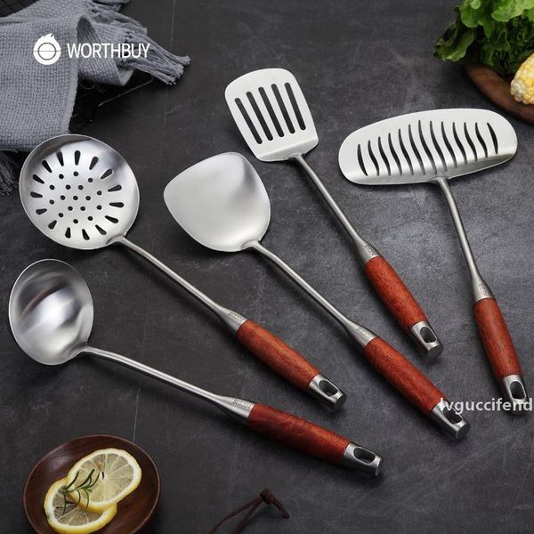 

worthbuy 304 stainless steel cooking tools set with non-slip wooden handle spatula shovel kitchen utensils t200507