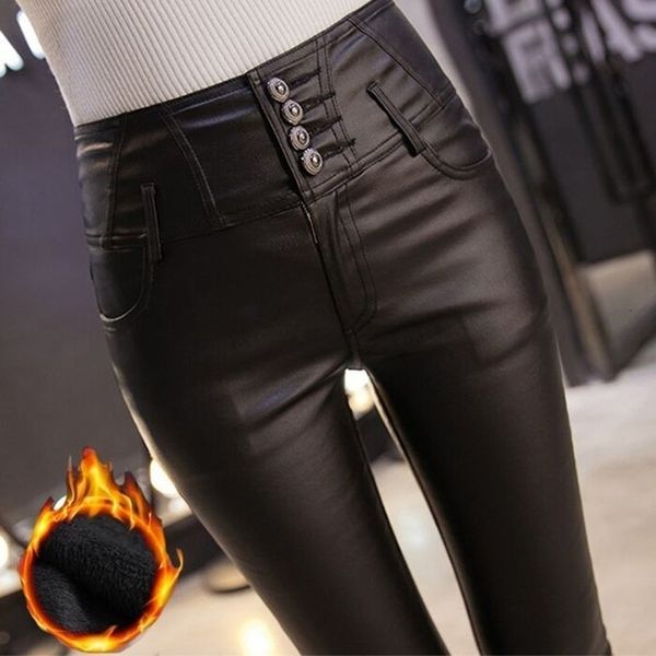 

fashion women plus size stretchy faux pu leather trousers skinny high waist leggings black pencil pants winter autumn