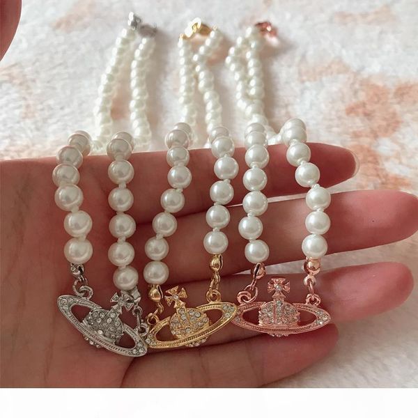 

women short pearl chain satellite necklace rhinestone orb clavicle chain necklace 3 colors jewelry 01, Silver