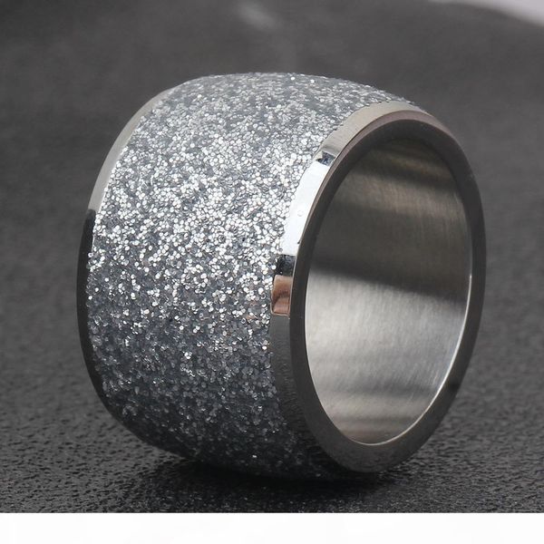 

k wholesale -wide stainless steel frosted rings for women silver color rose gold color black color bling female wedding ba