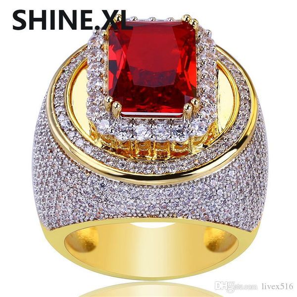 

hip-hop classic gold color plated cubic zircon big red stone ring personality fashion glamour jewelry lover gift, Silver