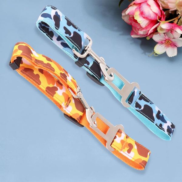 

2pcs adjustable pet car safety belt camouflage design travel car safety harness cats vehicle seatbelt for dogs (orange + blue)
