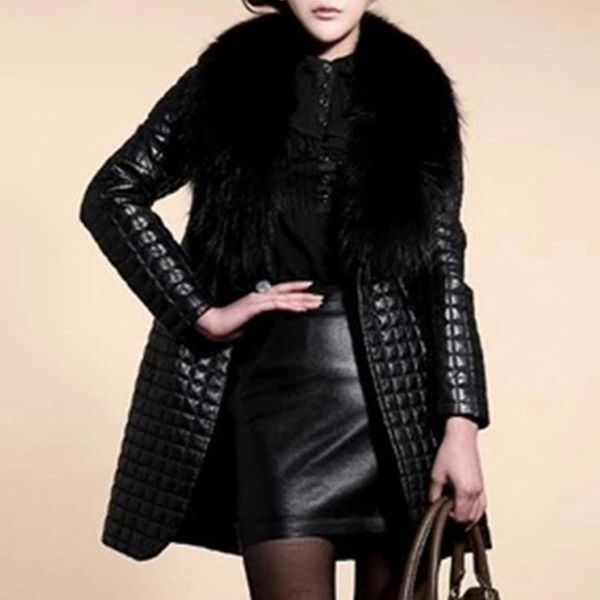 

women outerwear coats jackets faux leather fur long sleeve coat jacket outerwear fashion female winter warm long overcoat, Black;brown