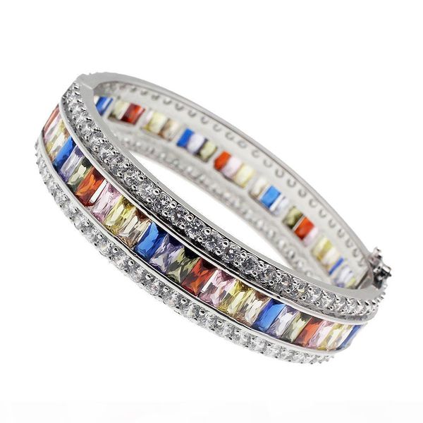 

bangle cuff white z 925 sterling silver natural amethyst garnet kunzite peridot sapphire women bracelets jewelry, Black