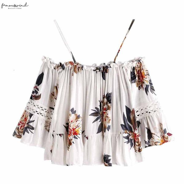 

summer women cold shoulder blouse casual floral printed off shoulder shirt blouse blusas feminina c2935, White