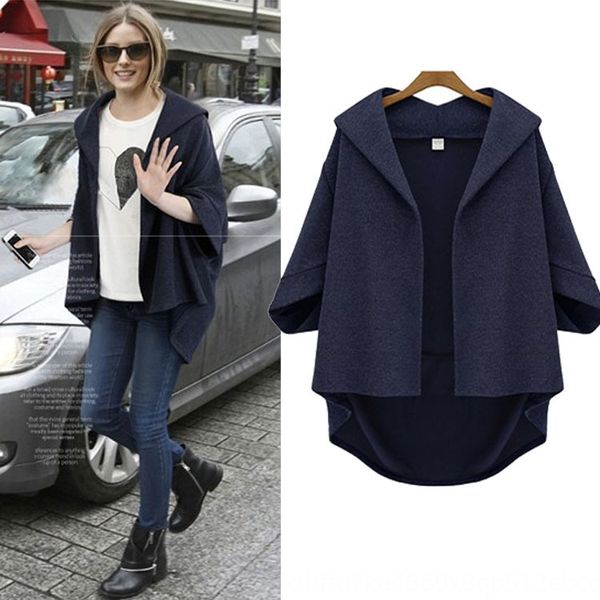 

autumn and winter new women's large size bat seven-quarter sleeve coat cardigan imitation woolen cardigan irregular coat, Black