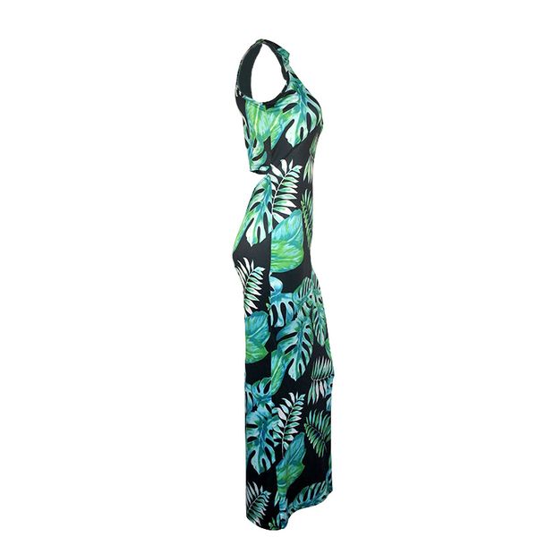 

2020 new fashion trend european and american long dress popular cross-border large size womens sleeveless floral chiffon printed dress, White;black