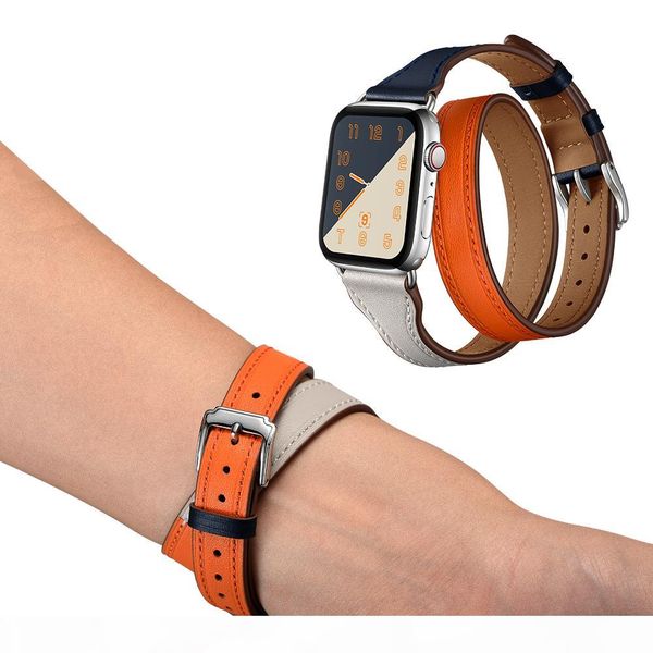 

fashion genuine leather watch band for apple iwatch series 1 2 3 4 casual double wrist replace watch straps 38mm 40mm 42mm 44mm, Black;brown