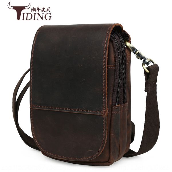 

3kvcd tide cow crazy horse skin small hanging multifunctional mobile phone leather outdoor small satchel running bag mobile phone b