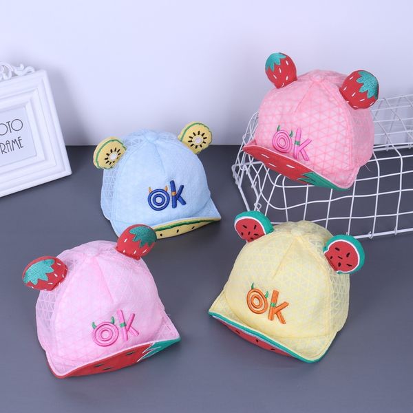 

2020 new baseball children's net hat letter ok soft eaves cap children's travel sun hat baseball cap batch, Yellow