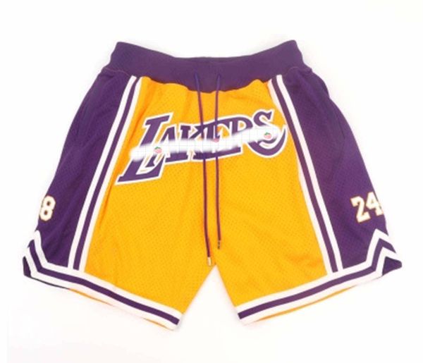 

1978-2020 retro los angeles lakers kobe bryant mens shorts just don pocket pants 8 swingman 24 violet gold s-3xl, Black