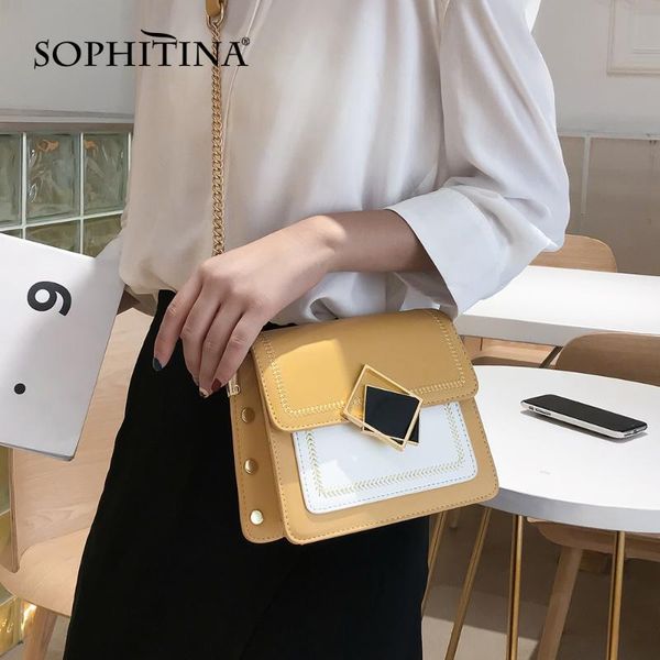 

sophitina fashion shoulder bags thread magnetic buckle metal cover tape messenger bags party flap women's e92