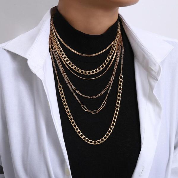 

punk multi layer hip hop curb cuban chunky chain choker necklace women vintage collar necklace grunge aesthetic accessory, Silver