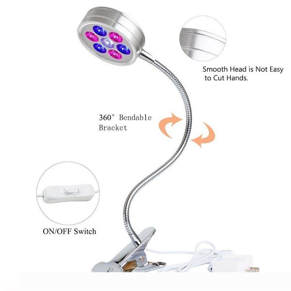 

led grow light, 7w led clip desk lamp clamp flexible neck 360 degree for hydroponic garden