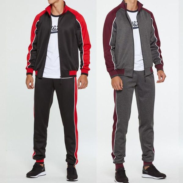 

men's tracksuits zipper men sets black grey blue fashion autumn jacket sporting suit sweatshirt+sweatpants 2 pieces slim tracksuit clot, Gray