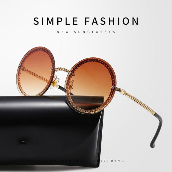 

shauna fashion metal chain frame round rimless sunglasses women pp205, White;black