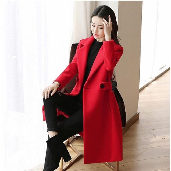 

dragon and phoenix warm woolcoat woolwinter new women's korean style elegant woolen mid-length warm all-match woolen coat, Black