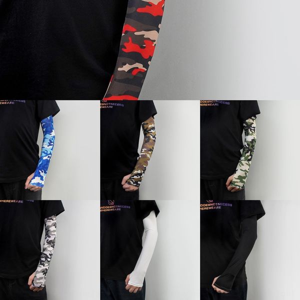 

fans camouflage ice silk outdoor cycling fishing sleeve arm bicycle bicycle guard driving sports men's anti-rust sleeve, Black