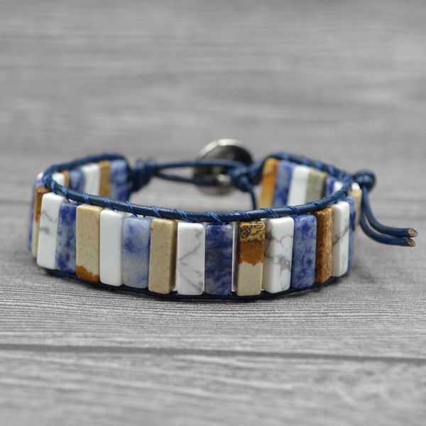 

chakra bracelet natural stone jewelry handmade multi color natural stone tube beads leather wrap bracelet couples bracelets gift, Black