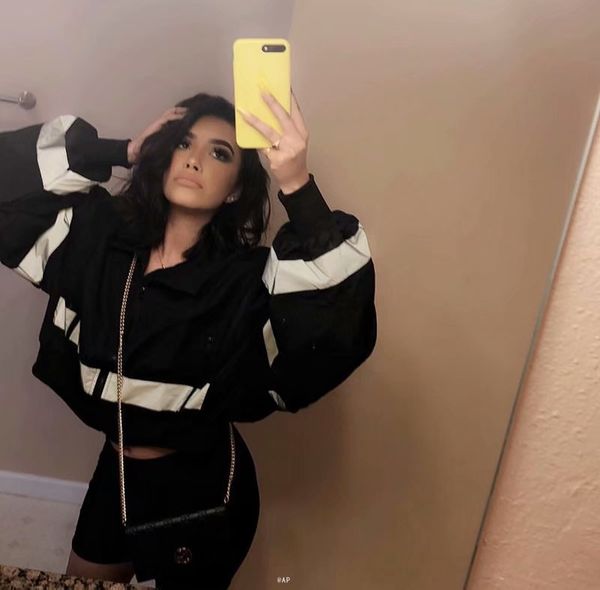 

rqsee 2019 spring women's new casual loose short reflective strip 2019 spring women's new casual loose short reflective strip zipp, Black;brown