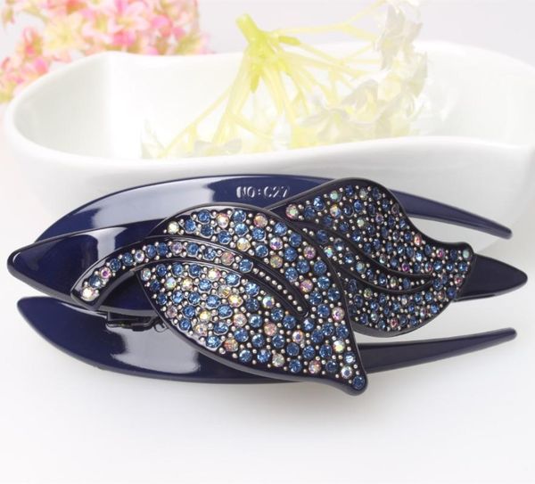 

fashion hair pins rhinestone acrylic hair clips two crystal leaves jewellery combs as5018, Golden;silver