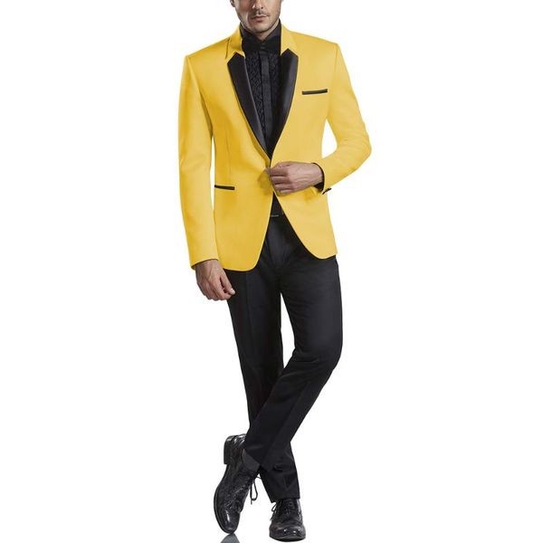 

men's suits & blazers custom made men yellow and black groom tuxedos one button groomsmen 2 pieces wedding man ( jacket+pants+tie ) c99, White;black