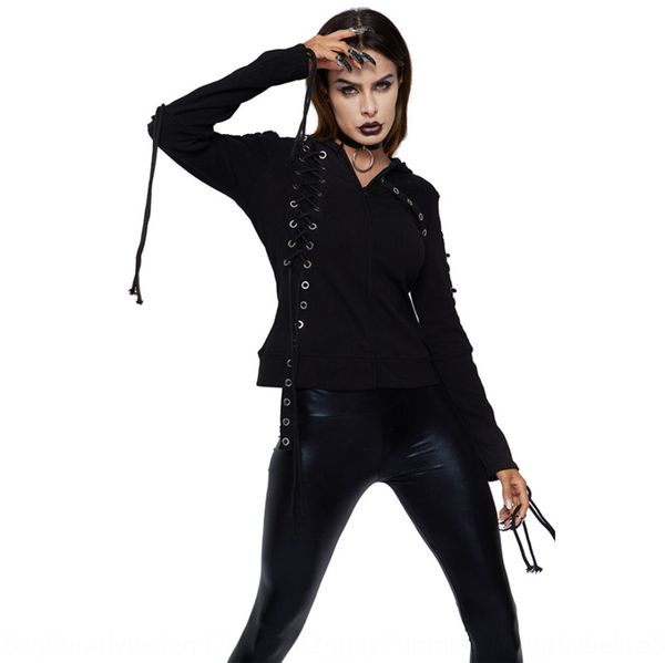 

new 2019 women's corns lace-up loose hooded navel new 2019 women's corns lace-up loose sweater pullover pullover hooded navel swea, Black
