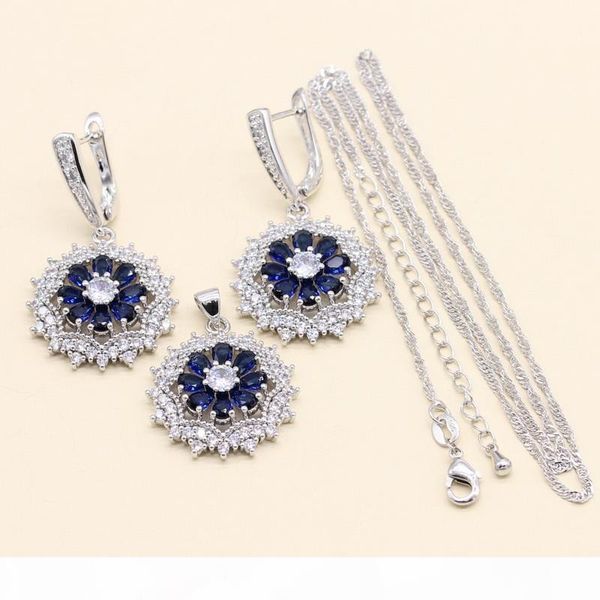 

bridal jewelry set women 925 silver bracelet earrings necklace pendant dark blue semi-precious 2018 christmas gift, Black