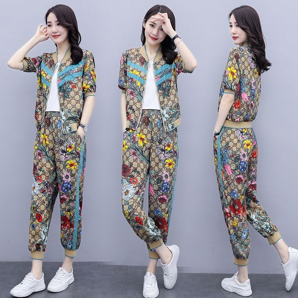 

auop0 sports casual fashion for women 2020 summer new western style age-reducing sports leisure suit temperament slimming large size two-pie, Gray