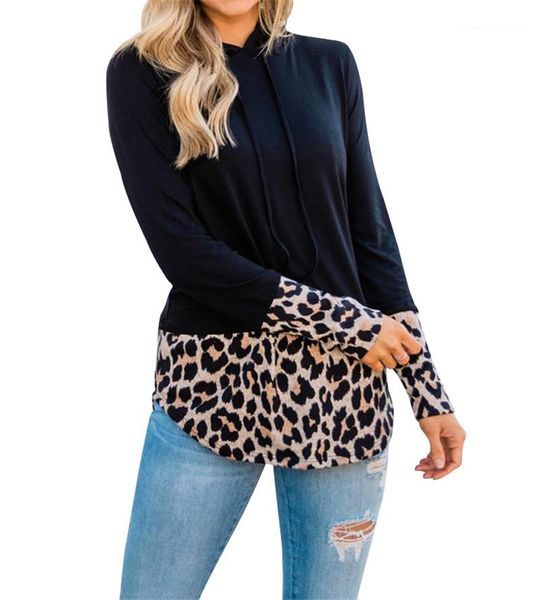 

hoodie leopard printed panelled contrast color hooded long sleeve casual womens clothing autumn female designer, Black