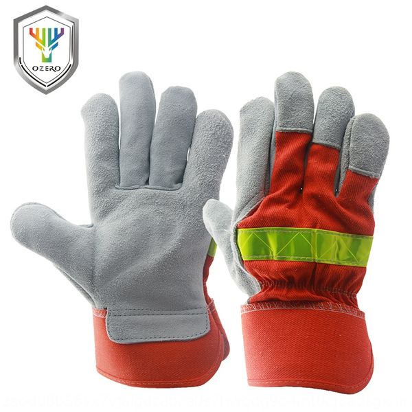 

oxtfn two-layer cowhide fire-fighting glovesprotective semi-leather flame retardant wear-resistant labor protection welding two-layer cowhid, Black