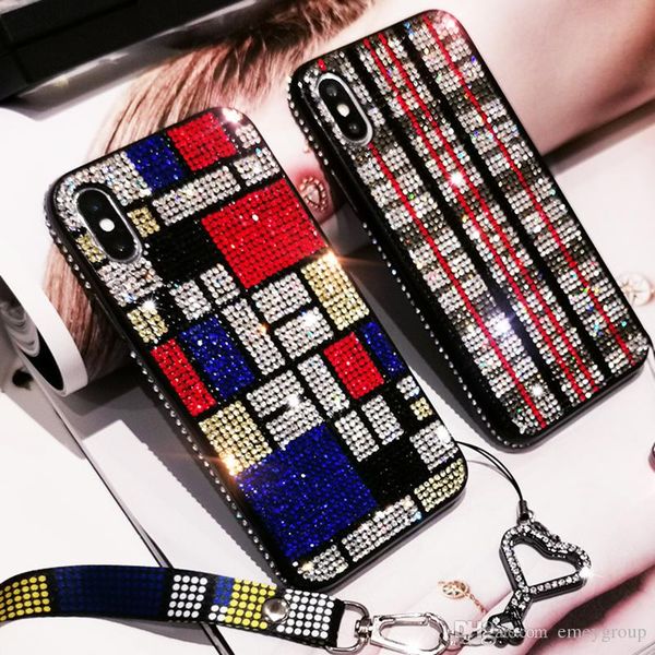 

thousand diamond case for iphone 11 pro max with lanyard colorful rhinestone for iphone 6s 7 8 x xs xr max cover samsung s8 s10 note8 9 caqa