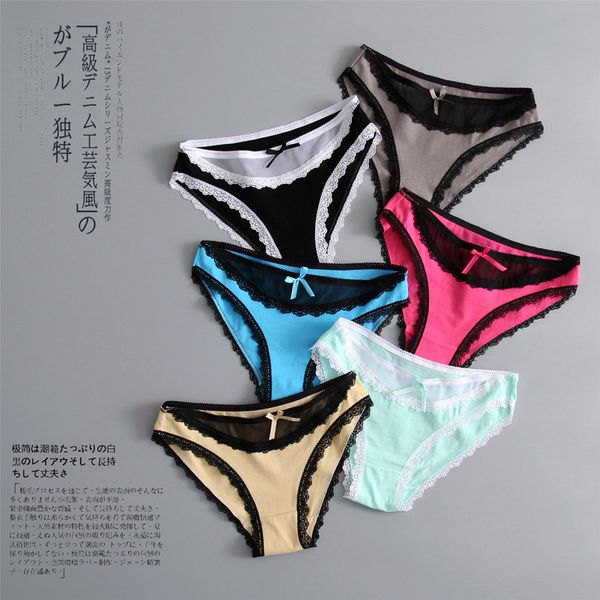 

6pcs/lots panties briefs woman underwear cotton panty for ladies underpants undershorts culotte femme lace plus size shorts 35, Black;pink